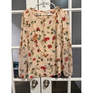 Disney x LC Lauren Conrad Womens Large Floral Bird Squirrel Blouse Cottagecore